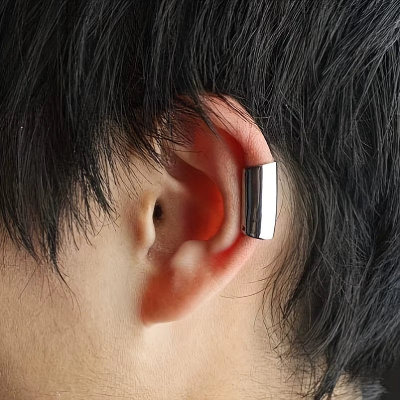1Pc Simple Long Tube Geometric Stainless Steel Ear Clip for Men Women Non Piercing Ear Cuff Jewelry Fashion Daily Wear Style